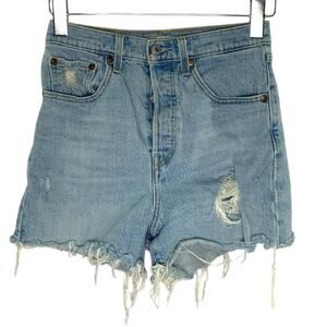 Levi's 27 Ribcage High Rise Waisted Denim Jean Shorts Distressed Festival